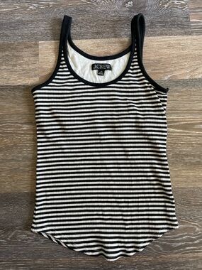 J. Crew Black & White Striped Bra Lined Ribbed Tank Top